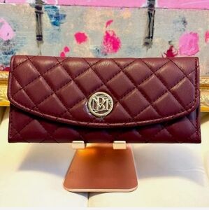 Quilted Faux Leather Long Wallet Burgundy Wine